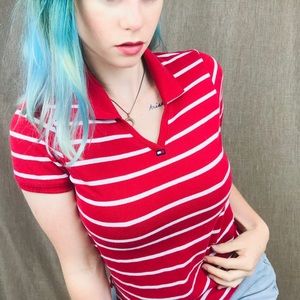 Red and white stripped tommy jeans polo Shirt